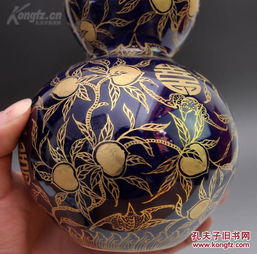 瓷器精品霁蓝福寿葫芦瓶收藏品