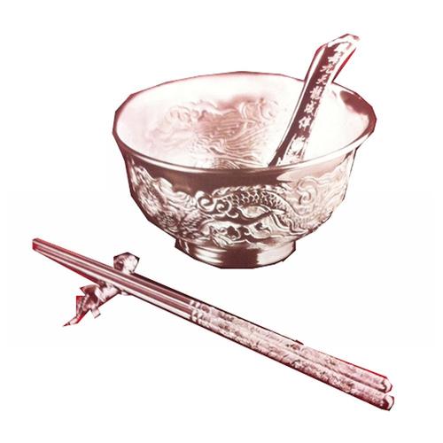 国礼工艺 龙凤餐具之银碗银筷 艺术收藏品